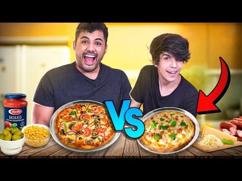 Bruno e um convidado comparam pizzas