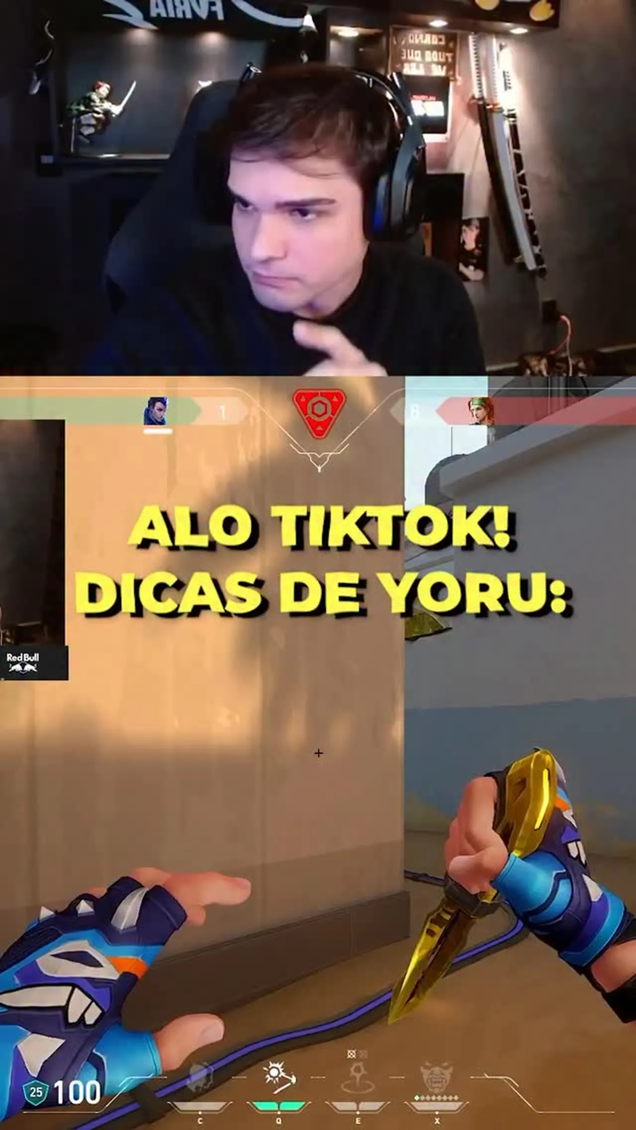 Xarola ensinando uma jogada de Yoru em vídeo curto